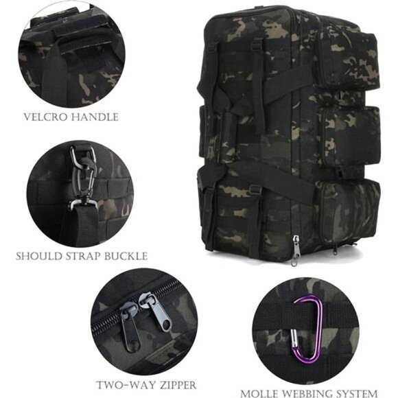 Military Duffel Bag 50L Gym Bag for Men Convertible Weekend Backpack - Picture 3 of 6